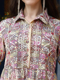 Thumbnail for Pink & Beige Rayon Floral Printed Top with Matching Bottom - Eesha - Distacart