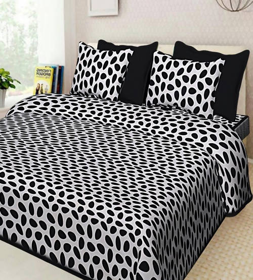 Vamika Printed Cotton Black & White Bedsheet With Pillow Covers (LEOC_ANDA_BL) - Distacart