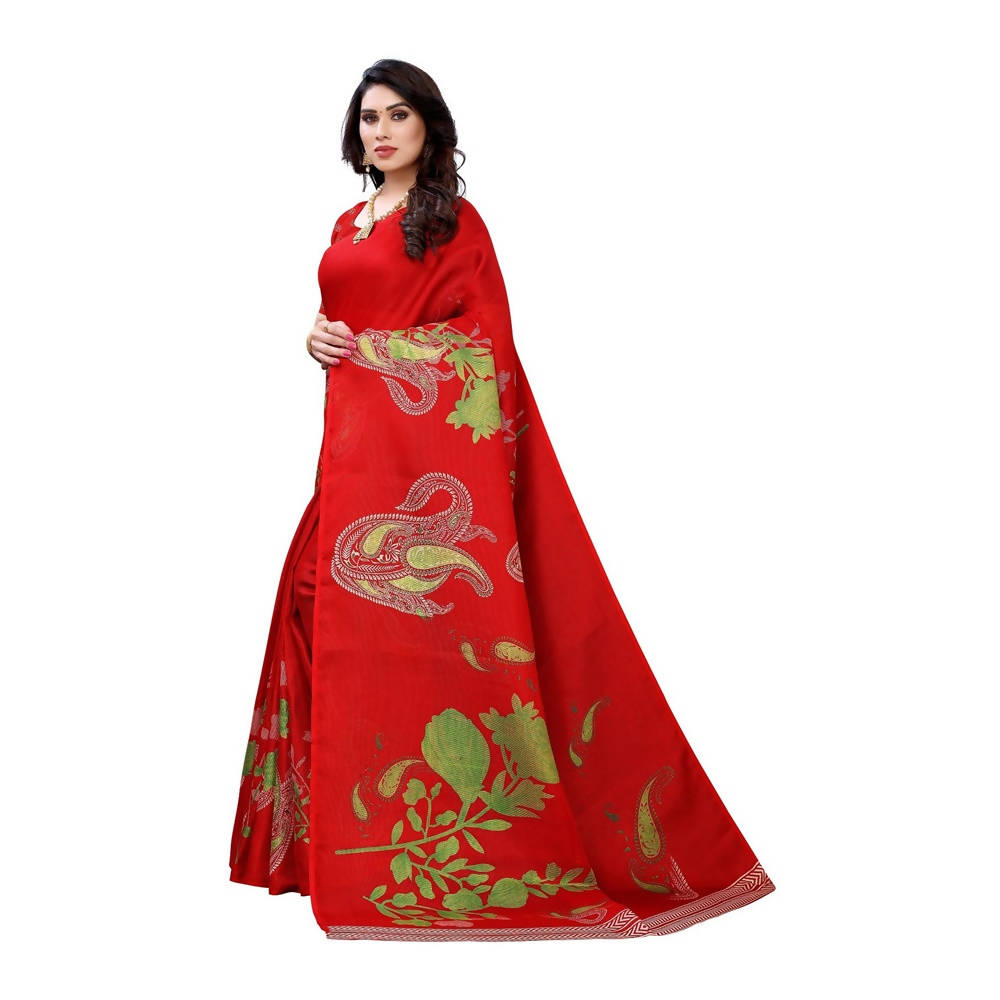 Vamika Printed Jute Silk Red Saree
