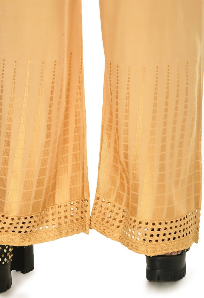 Mominos Fashion Moeza Reyon Cotton Golden Color Cut Work Palazzo
