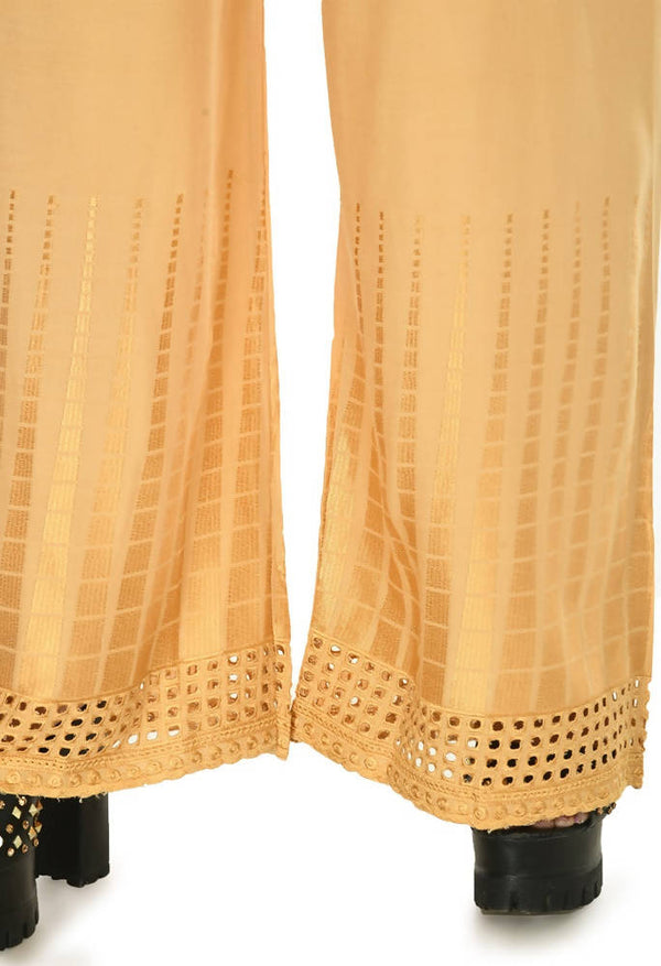 Mominos Fashion Moeza Reyon Cotton Golden Color Cut Work Palazzo