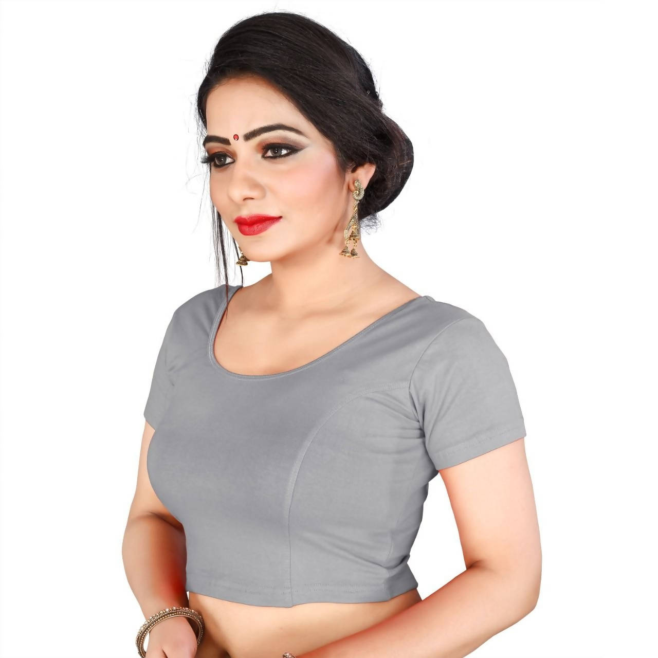 Vamika Grey Lycra Plain Blouse - Distacart
