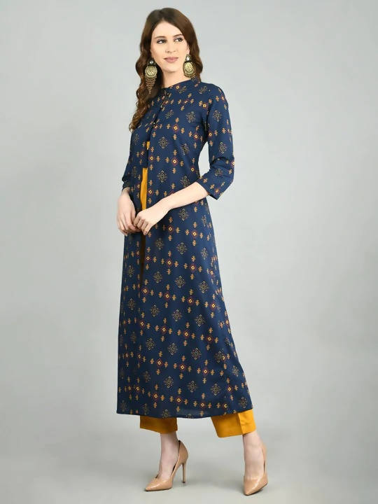 Myshka Women Navy Blue Cotton Printed Shrug, Top And Pant Set - Distacart