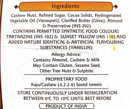 Haldiram's Nagpur Kaju Chocolate Ladoo Ingrdients