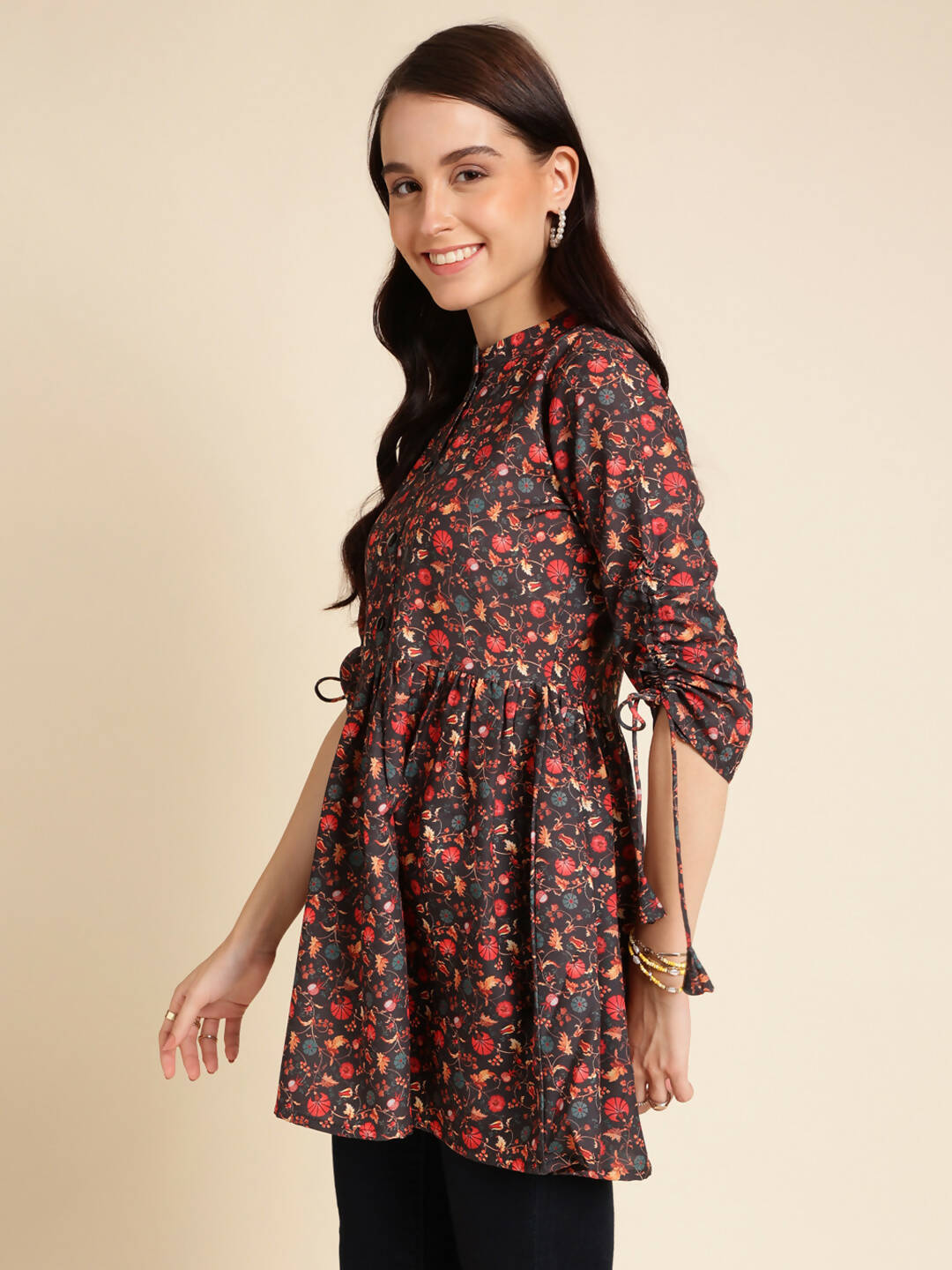 Black Poly Rayon Digital Printed A-line Top - Tarini - Distacart