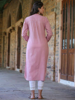 Thumbnail for Juniper Women's Pink Cambric Printed Straight Kurta - Distacart