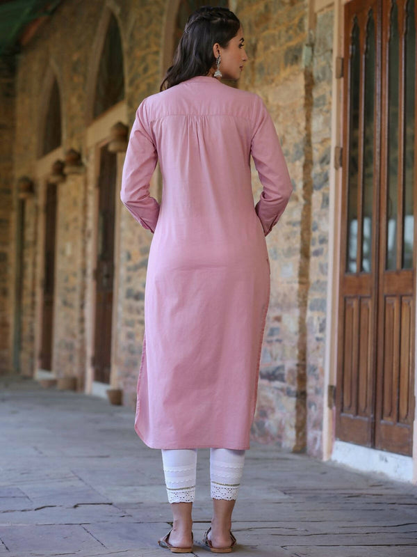 Juniper Women's Pink Cambric Printed Straight Kurta - Distacart