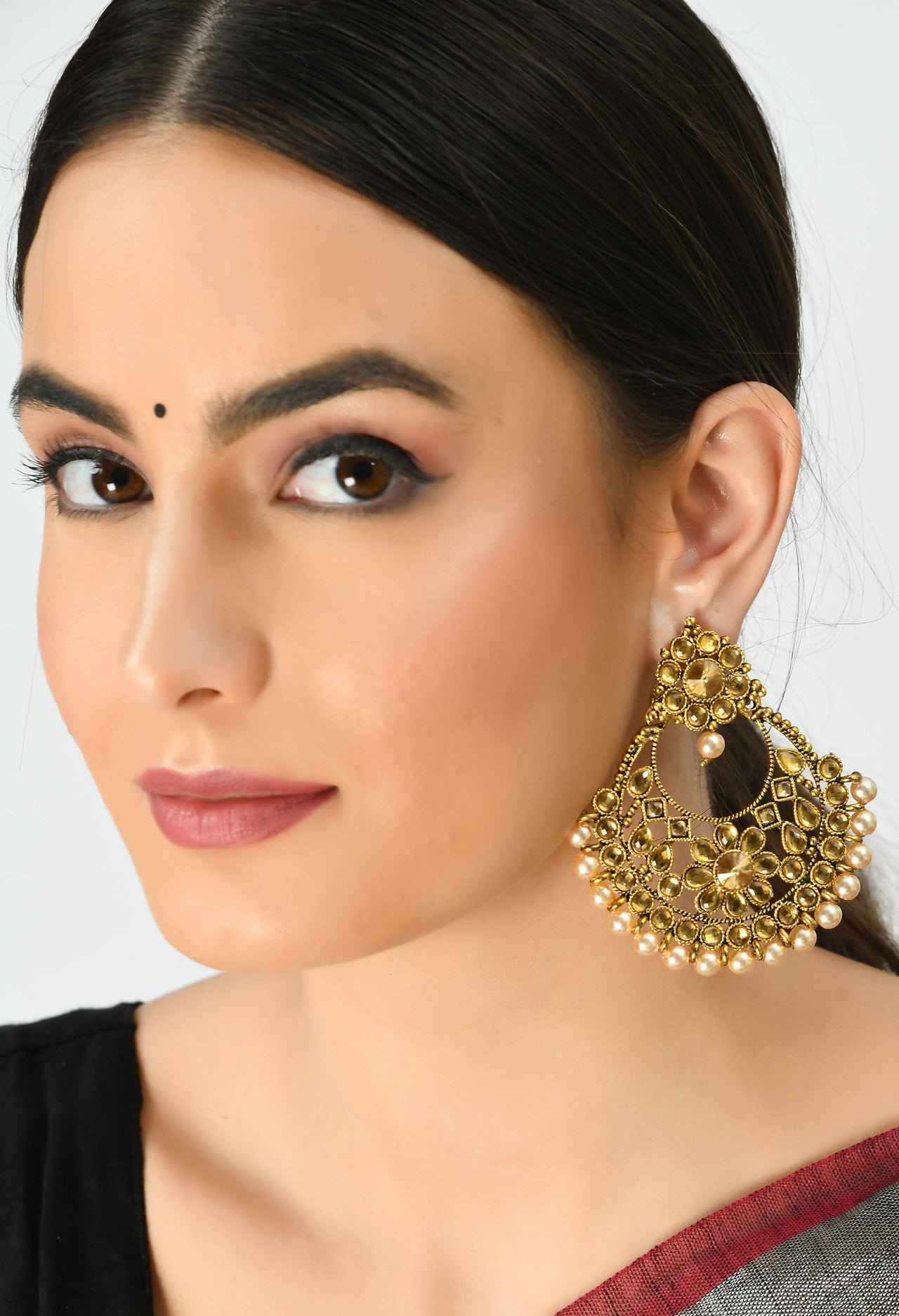 Mominos Fashion Johar Kamal Golden And White Beaded Earrings - Distacart