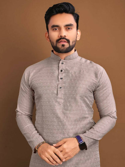 Indian Ethnic Mens Kurta Pajama Party Wear by Infinity Export - Light Brown - Distacart