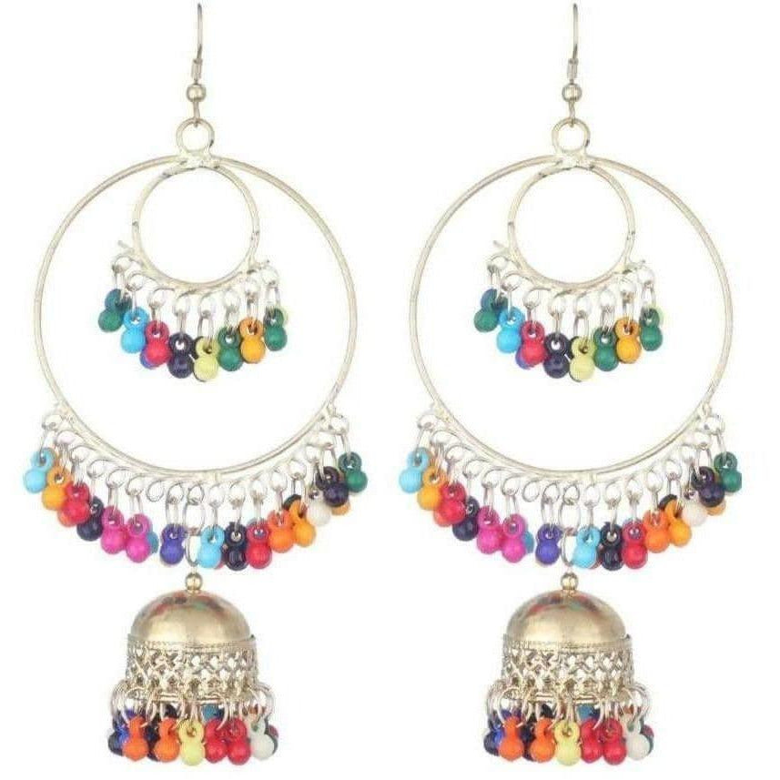 Oxidized Silver Two Layered Hoop And Bali Earrings For Girls And Women