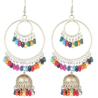 Oxidized Silver Two Layered Hoop And Bali Earrings For Girls And Women