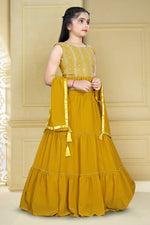 Thumbnail for Wedding Designer Yellow Georgette Kidswear Lehenga - Aaradhna - Distacart