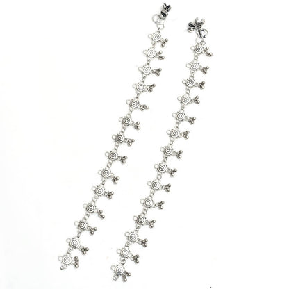 Mominos Fashion Kamal Johar Oxidised Silver Adjustable Anklets