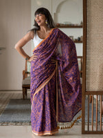 Thumbnail for Suta Purple Floral Pure Cotton Saree - Distacart