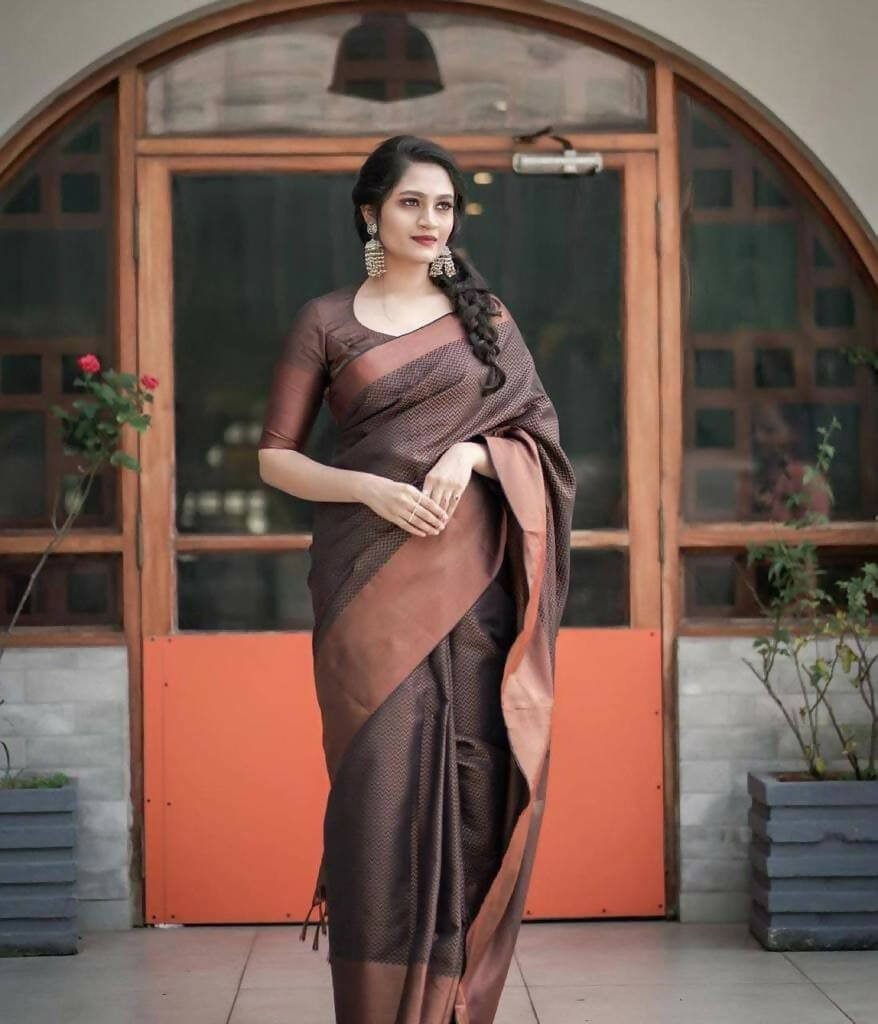DEIANA'S Beautiful Golden Jari with New Design Soft Lichi Silk Saree - Mehandi - Distacart