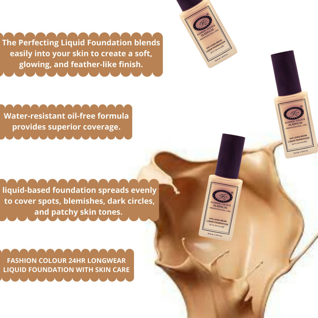 Fashion Colour 24HR Long Wear Liquid Foundation-Cocoa (Dark Skin Tone) - Distacart