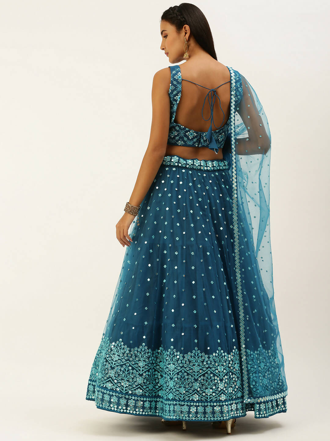 House of Panchhi Teal Net Sequinse Work Lehenga & Blouse, Dupatta - Distacart