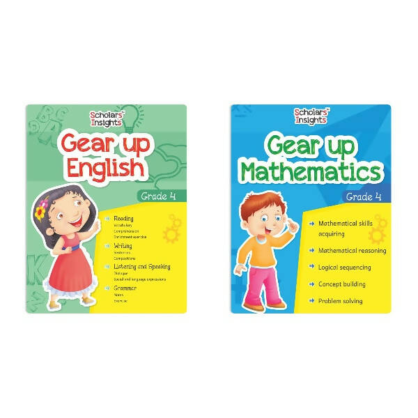 Scholars Insights Gear Up English & Maths Grade 4 Books Set Of 2 English Grammar Skills, Maths Logical Reasoning, Problem Solving Book Ages 9-10 Years - Distacart