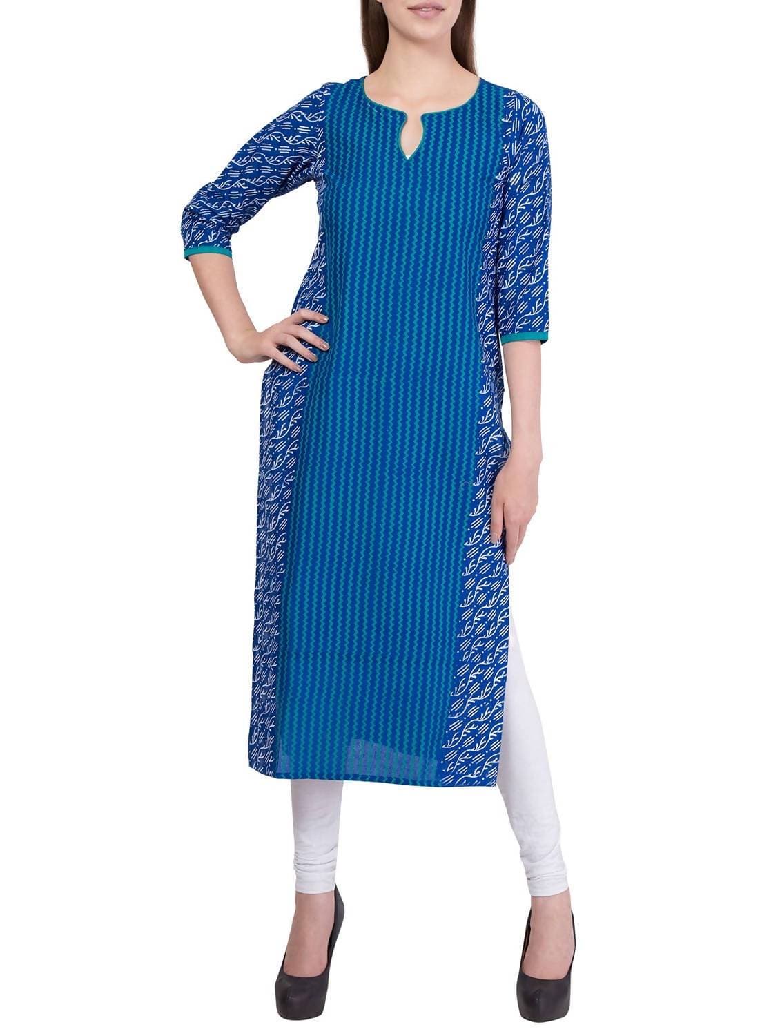 Cheera Hand Block Print Traditional Straight Kurta In Royal Blue