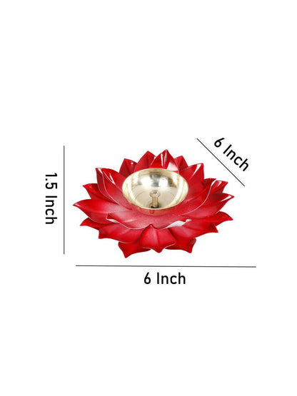 CraftVatika Red Lotus-Shaped Pooja Diya Oil Lamp - Distacart