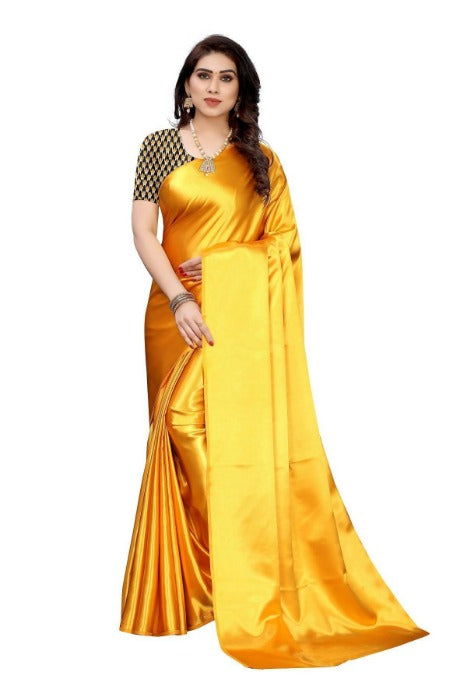 Vamika Plain Yellow Satin Saree (SATIN GLORY Yellow)