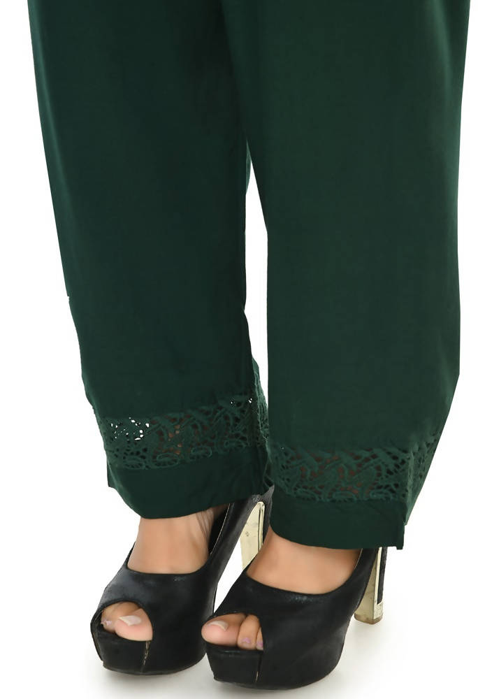 Mominos Fashion Moeza Reyon Cotton Bottle Green Straight Palazzo