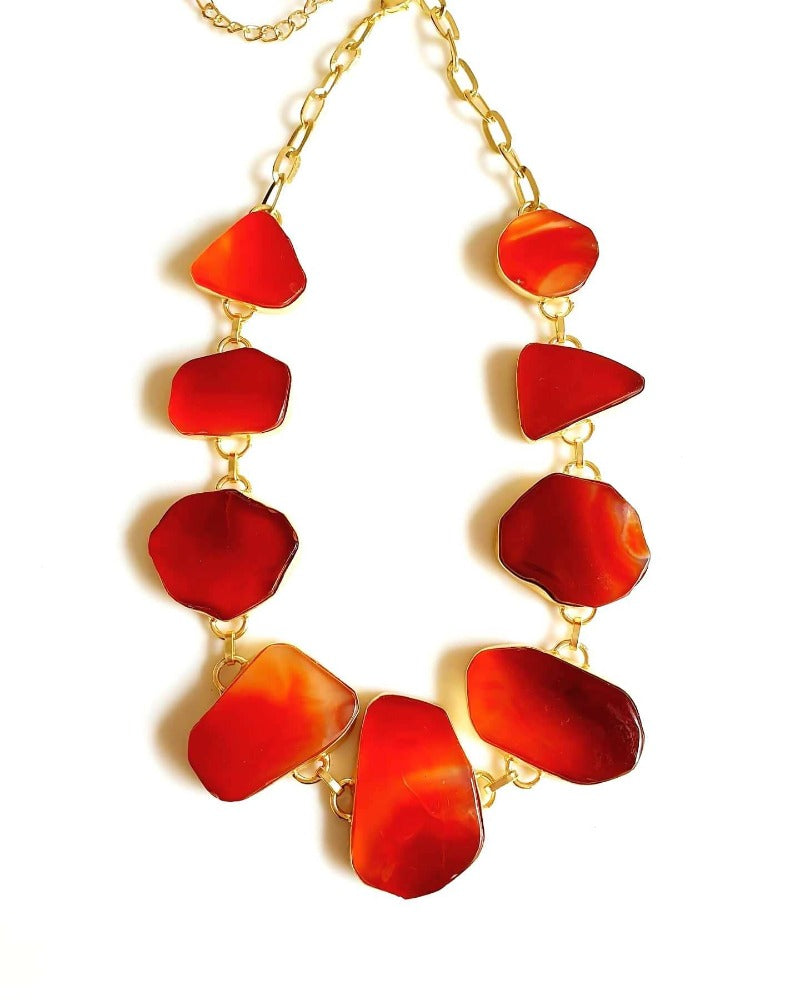 Bling Accessories Orange Agate Natural Stone Statement Necklace