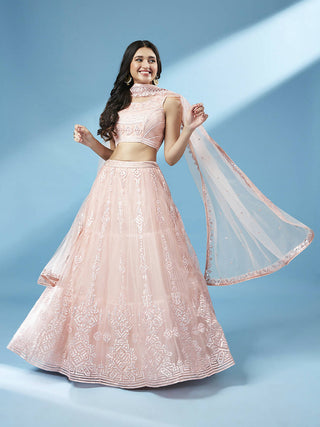 House of Panchhi Peach Net Gotapatti Work Lehenga & Blouse, Dupatta - Distacart