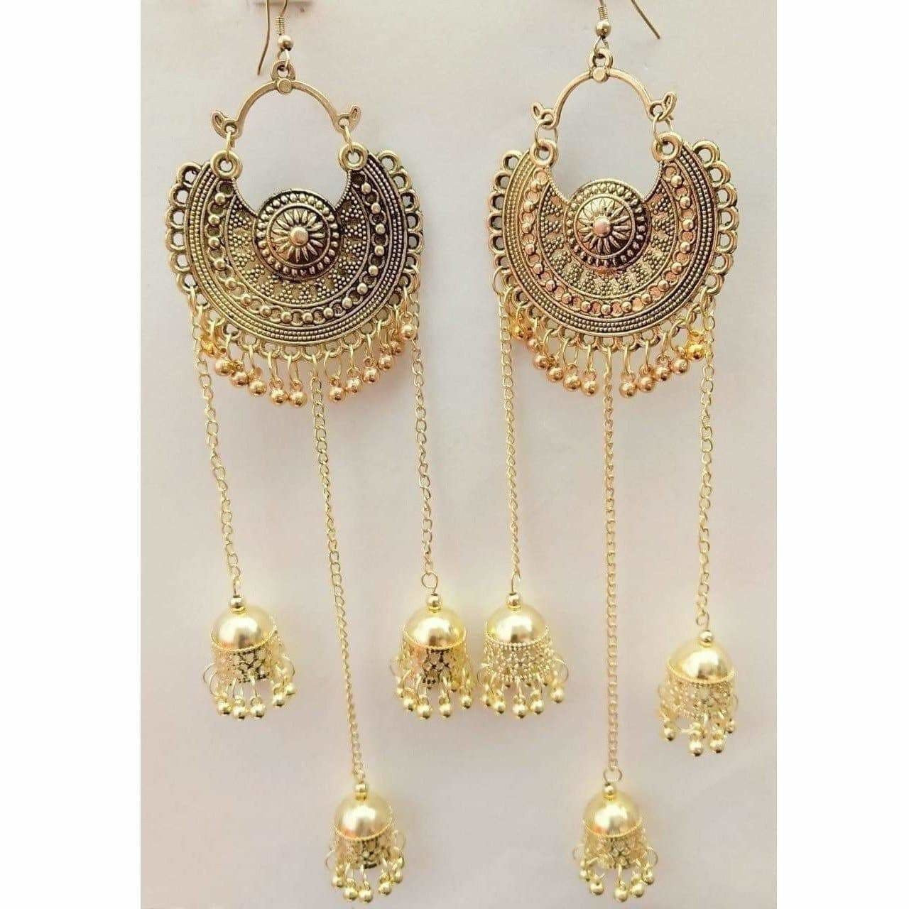 Gold Plated Chandbali Bahubali Long Hanging Jhumka Earrings