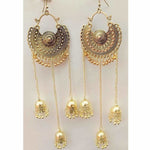 Thumbnail for Gold Plated Chandbali Bahubali Long Hanging Jhumka Earrings
