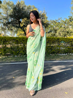 Thumbnail for Vamsee Green Chiffon Designer Saree - Distacart