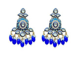 Thumbnail for Gold-Toned Blue Kundan Contemporary Drop Earrings for Women & Girls By House of Ree - Distacart
