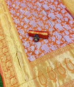 Thumbnail for DEIANA'S Beautiful Golden Jari with New Design Soft Lichi Silk Saree - Orange - Distacart