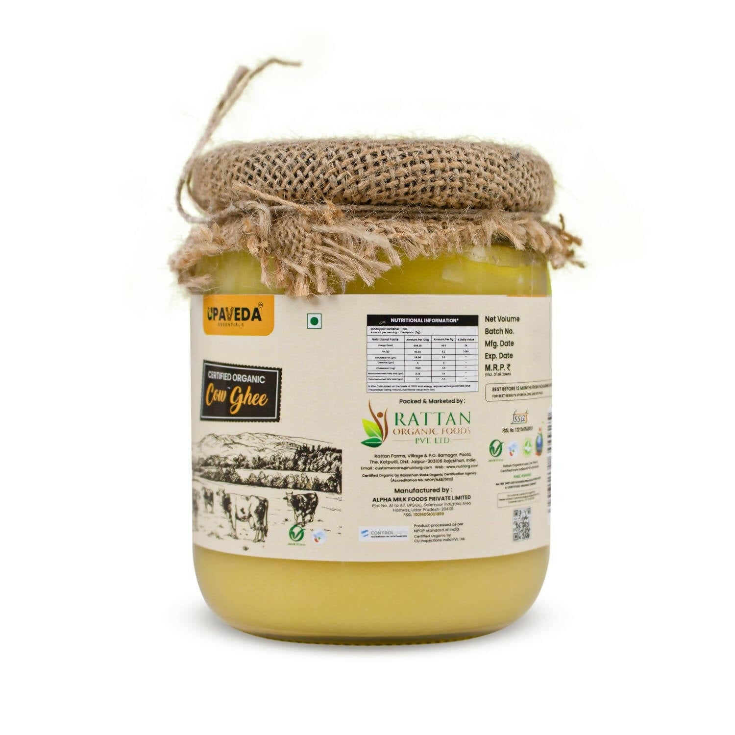 Upaveda Organic Cow Ghee - Distacart