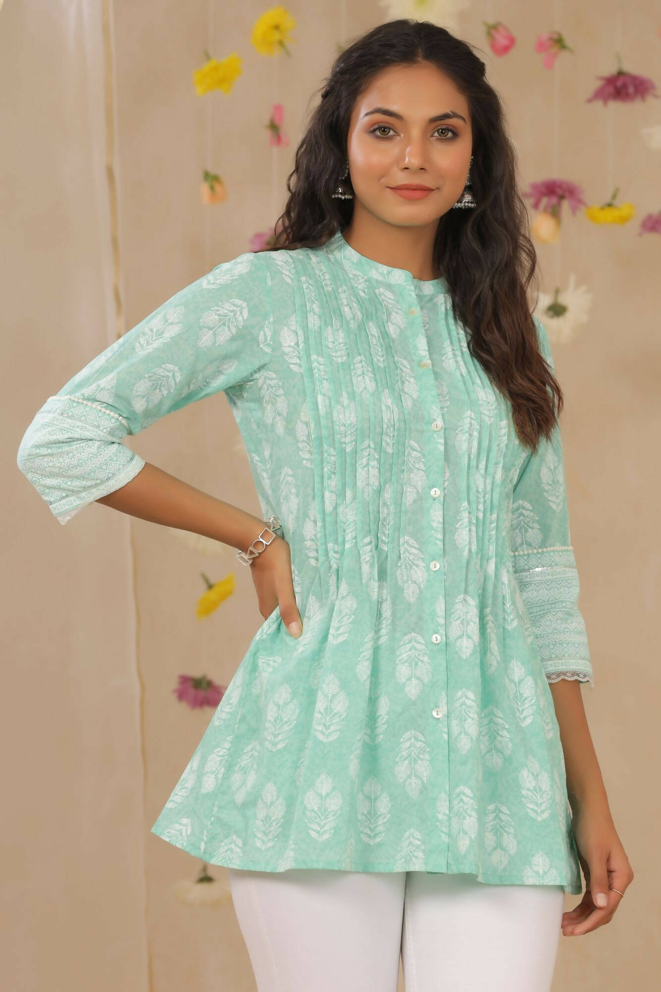 Juniper Women Mint Cambric Printed A-Line Tunic - Distacart