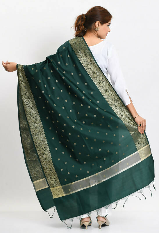 Mominos Fashion Moeza Women's Banarsi Silk Woven Design Bottle Green Dupatta - Distacart