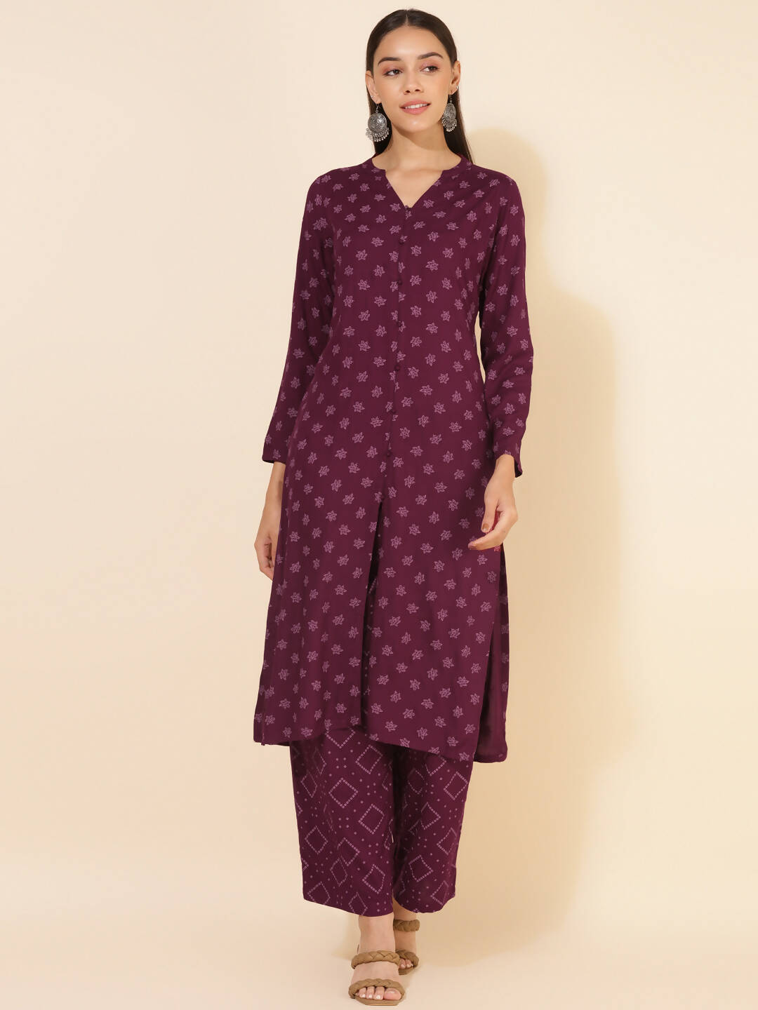 Janasya Women's Wine Rayon Floral Printed Casual Straight Co-ords - Distacart