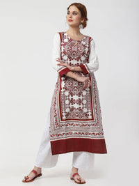 Thumbnail for Cheera Kurta With Chikankari Palazzo & Embroidered Dupatta Set (CH092KPD) - Distacart