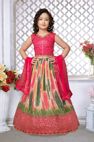 Kids Functional Designer Multi Chinon Lehenga Choli - Aaradhna - Distacart