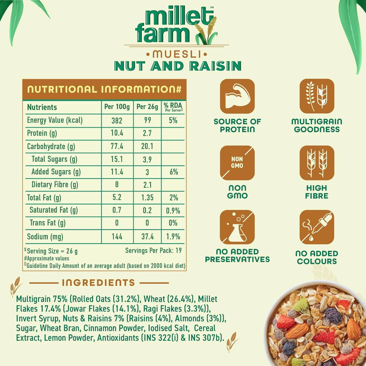Bagrry's Millet Farm Nut & Raisin Muesli with Jowar and Ragi - Distacart