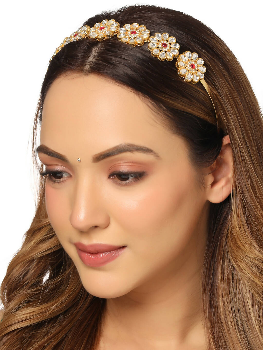 NVR Women's Rajputi Gold-Plated Kundan Matha Patti Hairband - Distacart