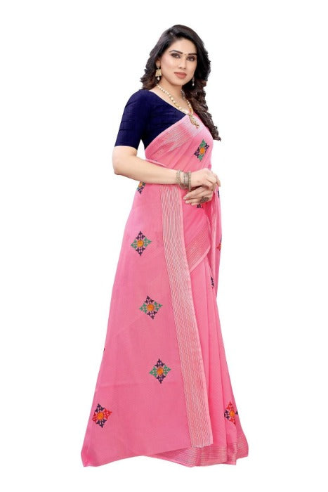 Vamika Chanderi Cotton Embroidery Pink Saree 