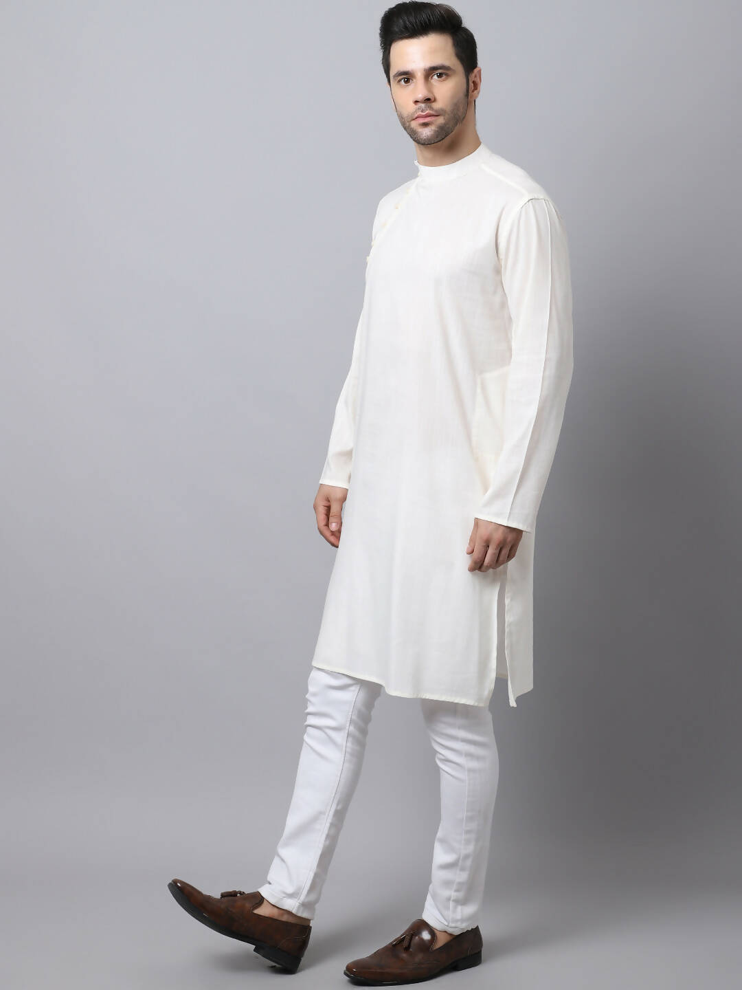 Even Apparels White Pure Cotton Men's Kurta With Side Placket - Distacart