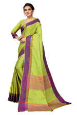 Thumbnail for Vamika Ethnic Fire Parrot Green Cotton Silk Saree - Distacart