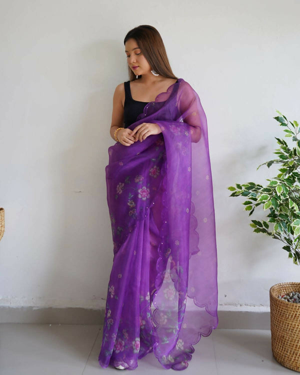 Vamsee Wine Organza Saree - Distacart