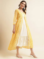 Thumbnail for White Cotton Solid Flared Dress with Printed Shrug - Yukti - Distacart