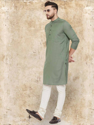 Even Apparels Cotton Linen Green Kurta - Green - Distacart