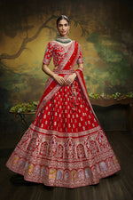 Thumbnail for House of Panchhi Red Pure Silk Moti & Zarkan heavy embroidery Lehenga choli & Dupatta - Distacart