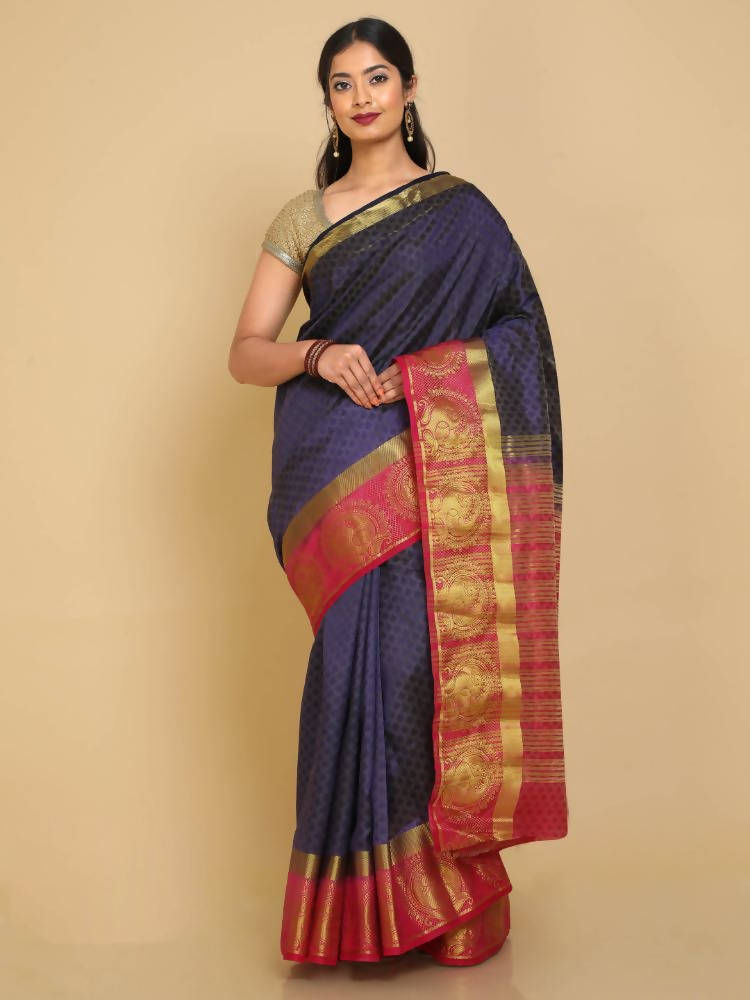 Kalamandir Floral Navy Blue Pashmina Saree