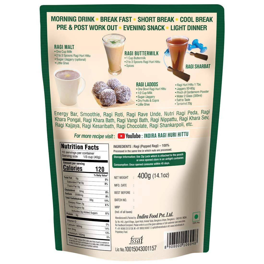 Indira's Ragi Huri Hittu Popped Ragi Powder - Distacart